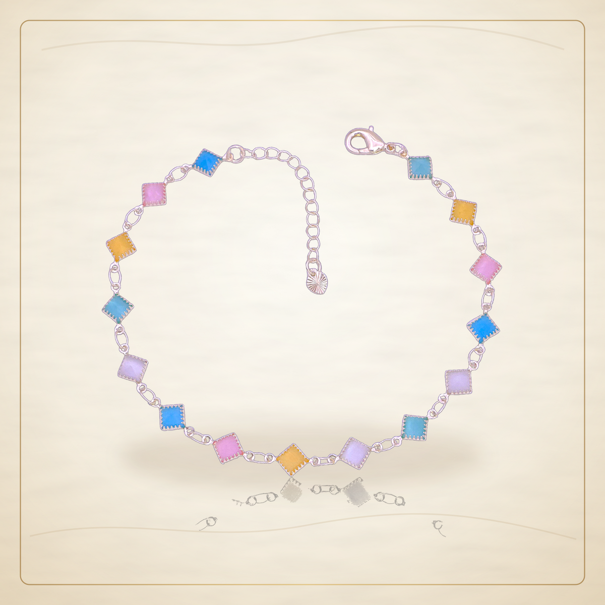 Oro Laminado · Tobillera Square Opalite Bezel Zirconia / Square Opalite Bezel Zirconia Anklet (Pack of 6) — Golden Shop 11
