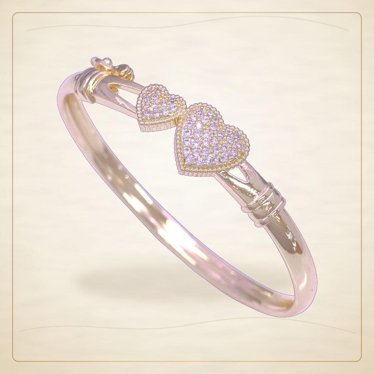 Oro Laminado · Esclava Paris Twin Heart Zirconia / Paris Twin Heart Zirconia Bangle — Golden Shop 11
