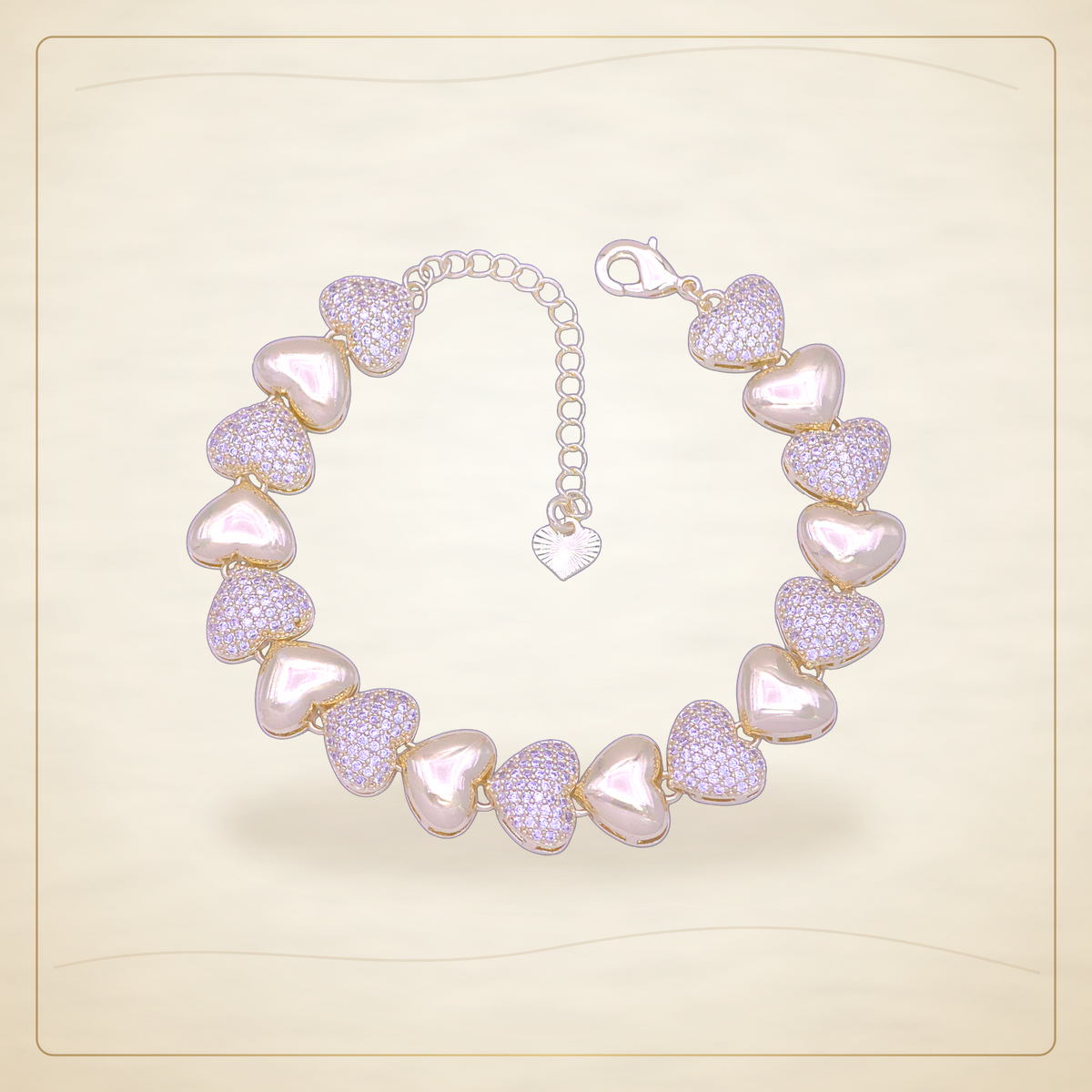 Oro Laminado · Pulsera Geneva Heart Pave Zirconia / Geneva Heart Pave CZ Bracelet — Golden Shop 11