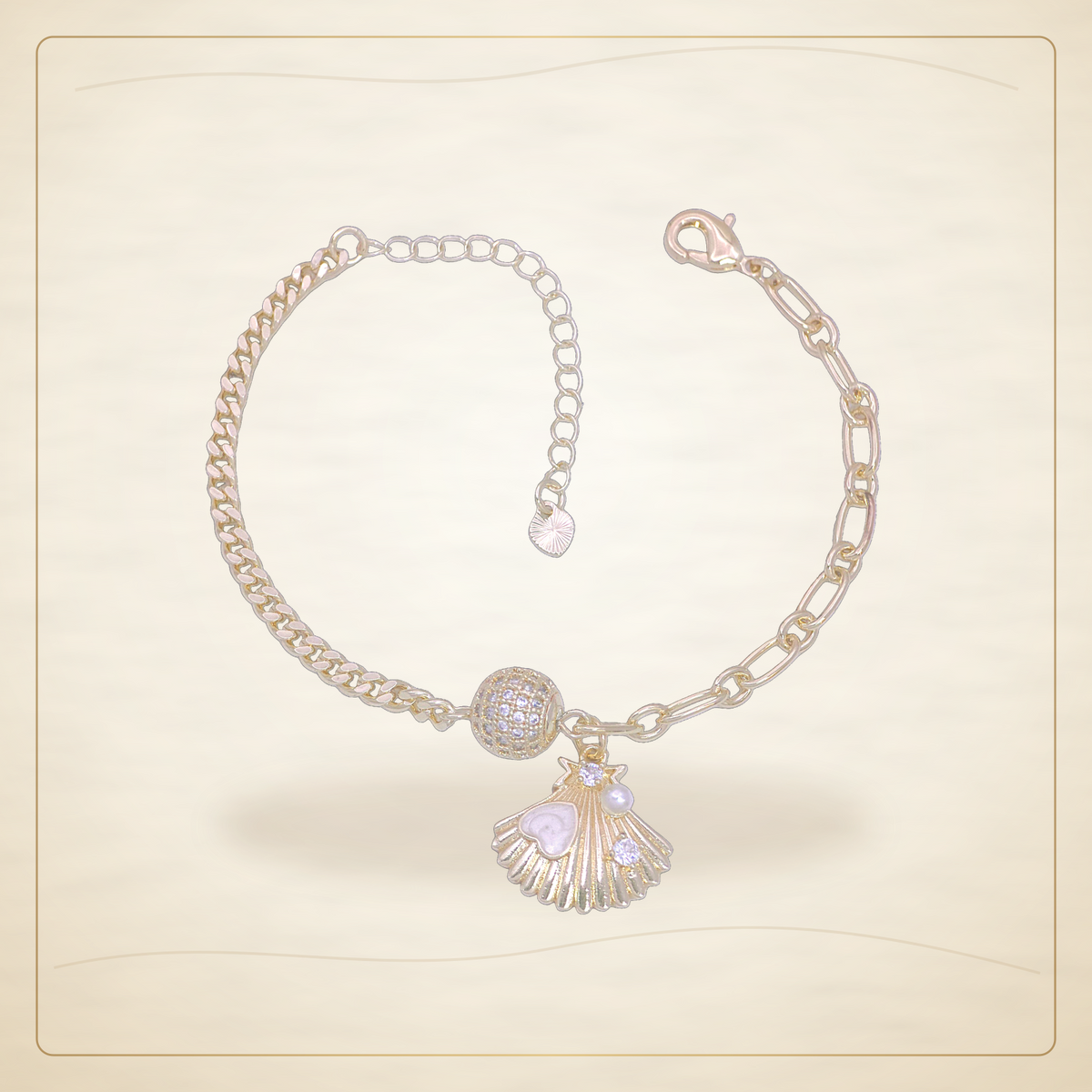 Oro Laminado · Pulsera Dual Chain Seashell Zirconia / Dual Chain Seashell CZ Bracelet — Golden Shop 11