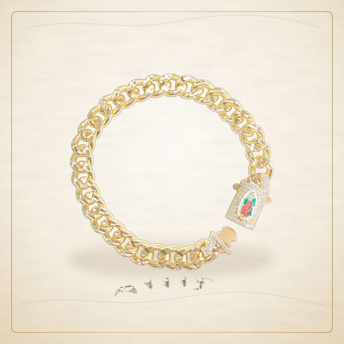 Oro Laminado · Pulsera Guadalupe Miami Cuban / Guadalupe Miami Cuban Bracelet — Golden Shop 11