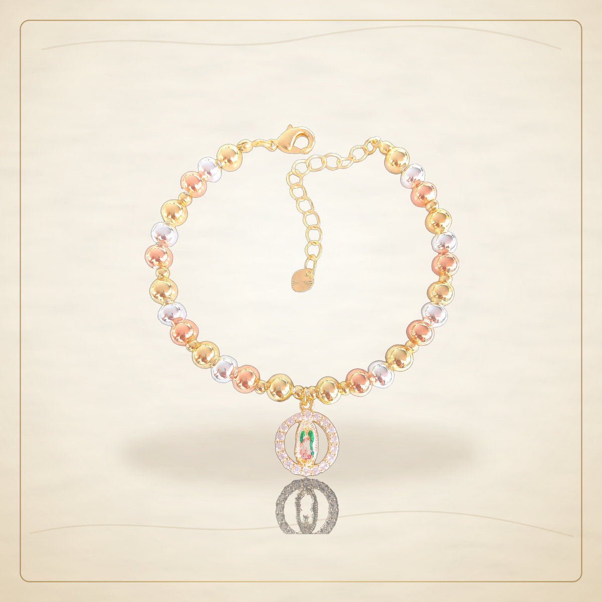 Oro Laminado · Pulsera Guadalupe Tricolor Beaded / Guadalupe Tricolor Beaded Bracelet — Golden Shop 11