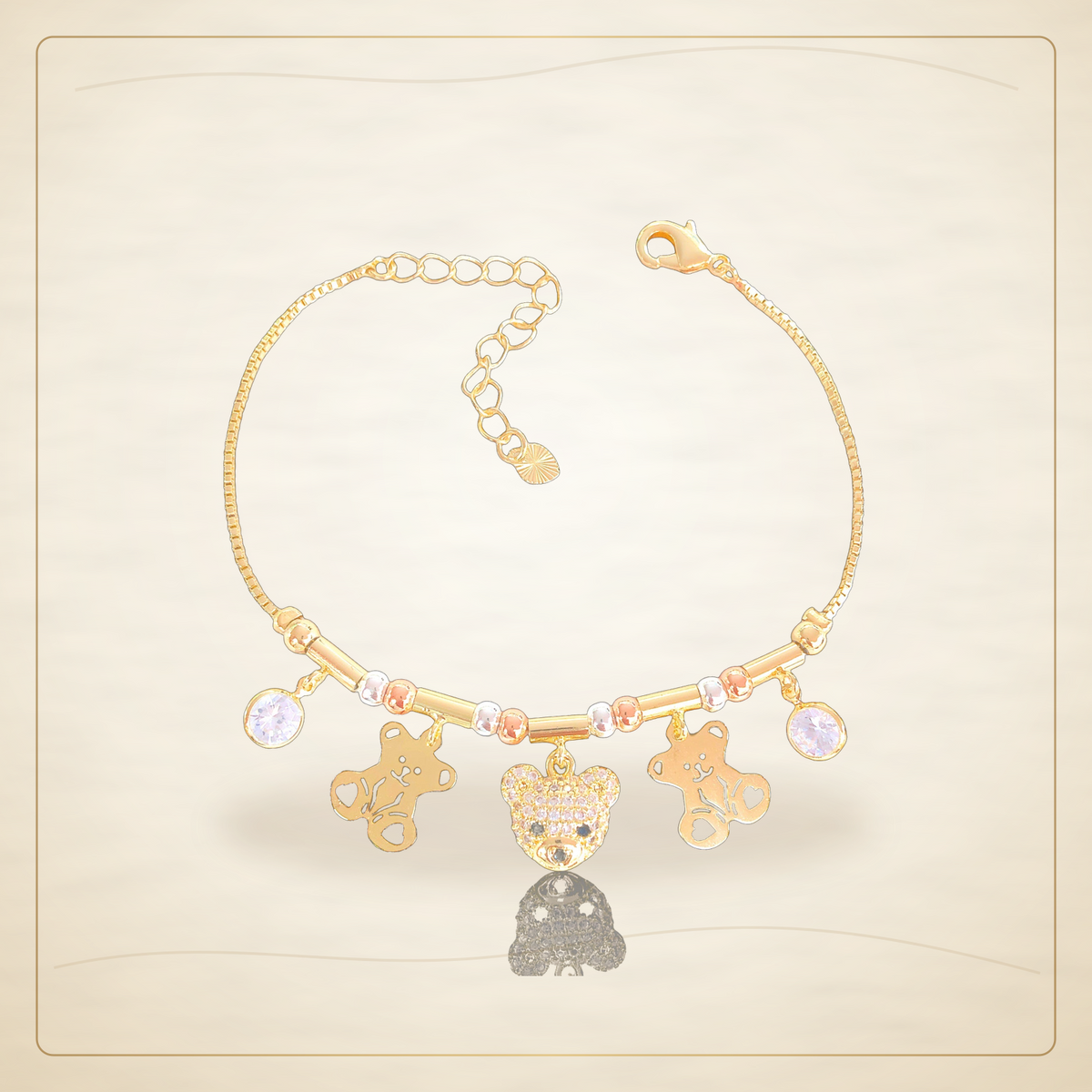 Oro Laminado · Pulsera Tricolor Teddy Bear Charm Zirconia / Tricolor Teddy Bear Charm CZ Bracelet — Golden Shop 11