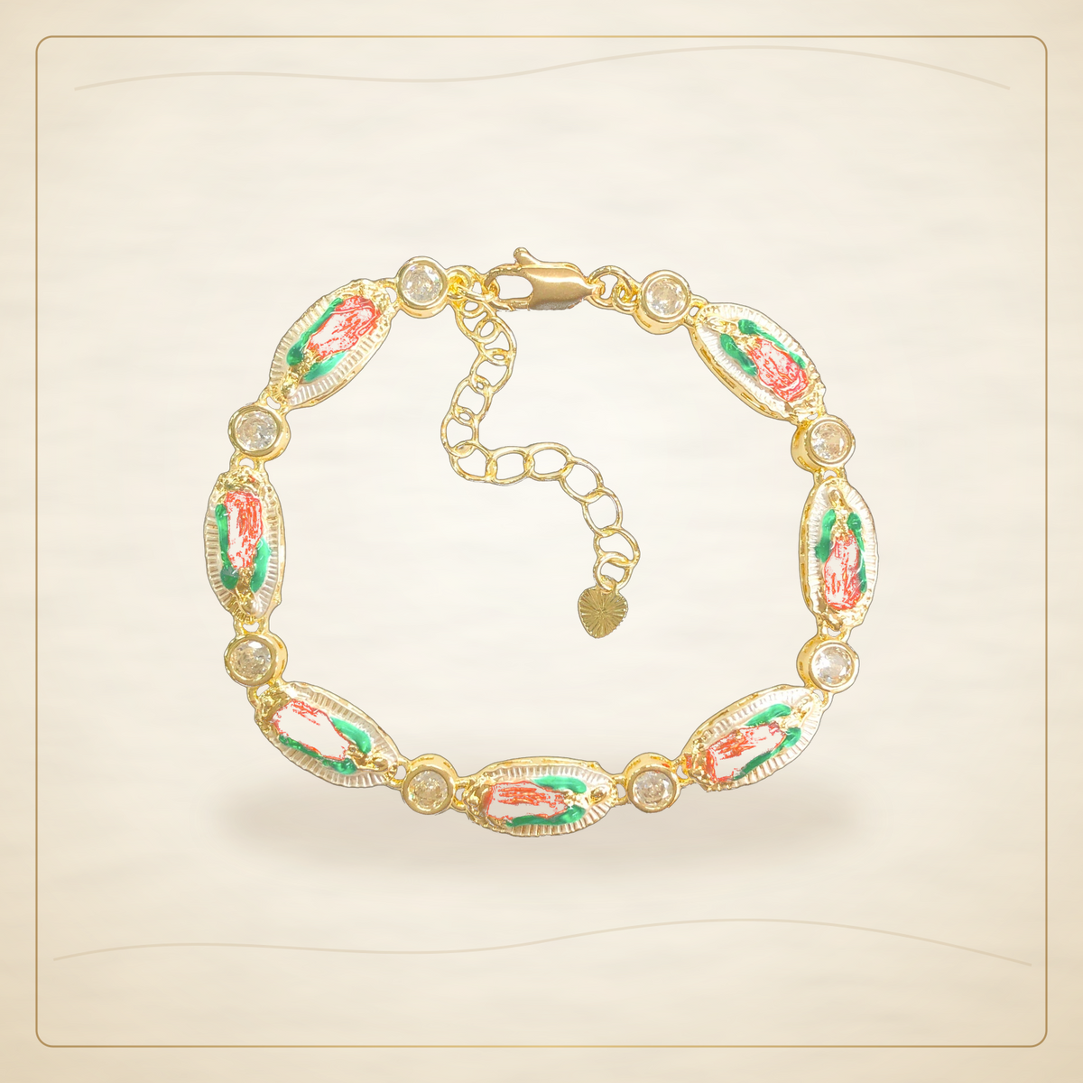 Oro Laminado · Pulsera Guadalupe Prayer Zirconia / Guadalupe Prayer Zirconia Bracelet — Golden Shop 11