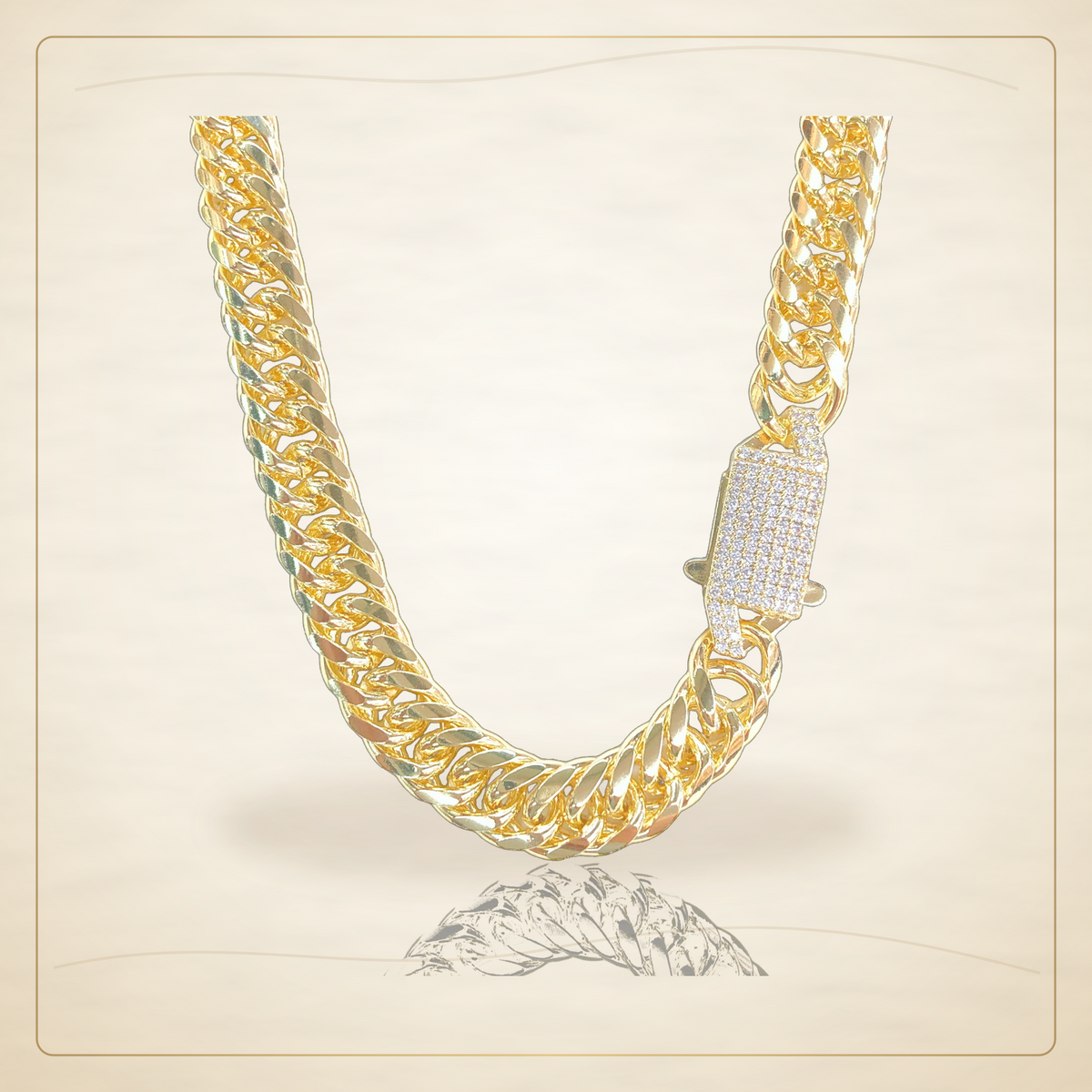 Oro Laminado · Cadena 8mm Tuscany Cuban Chain w/ Zirconia Clasp / 8mm Tuscany Cuban Chain w/ CZ Clasp — Golden Shop 11