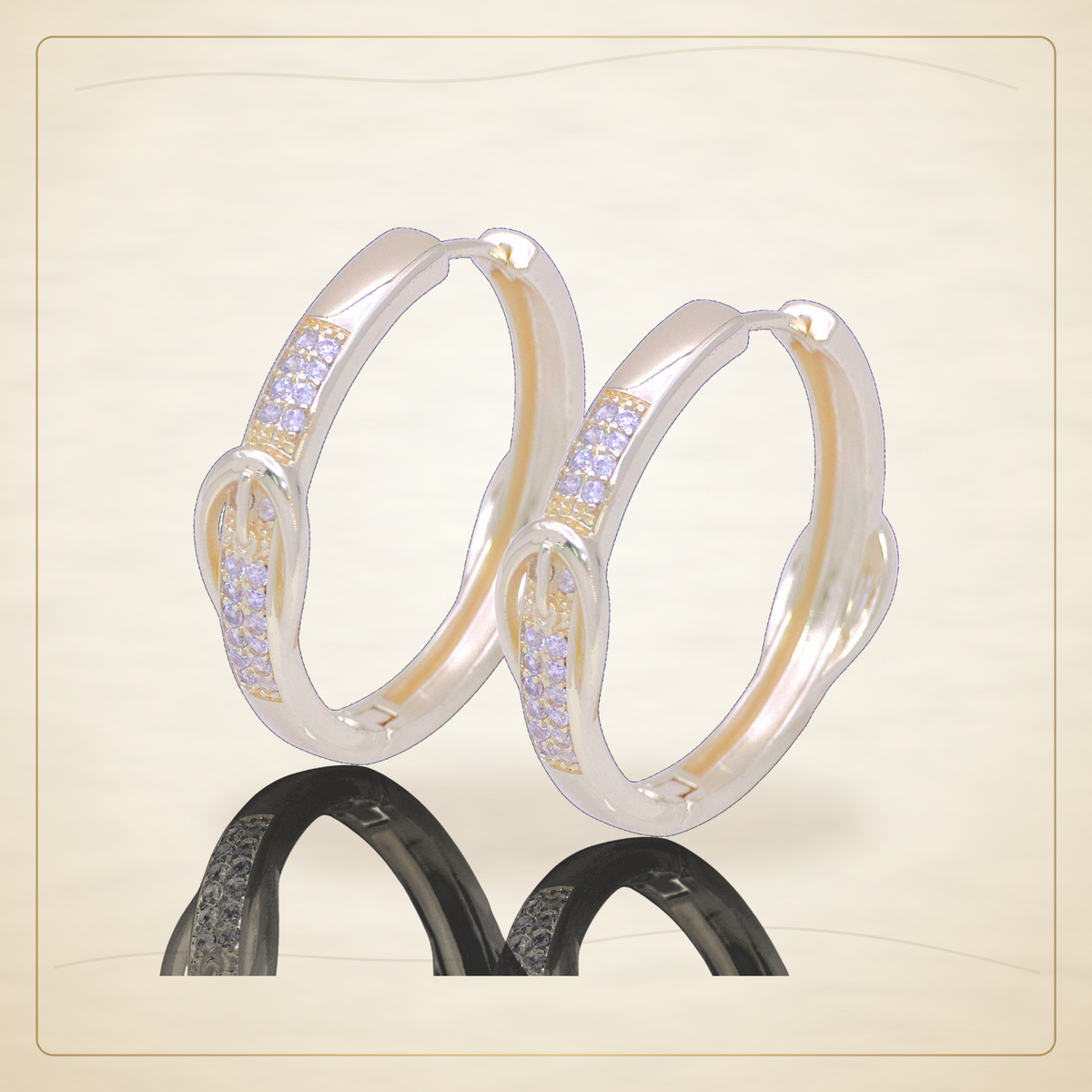 Oro Laminado · Aretes de Aro Swiss Buckle Zirconia / Swiss Buckle CZ Hoop Earrings — Golden Shop 11