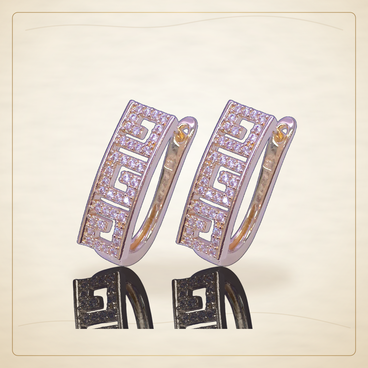 Oro Laminado · Aretes Greek Key Zirconia / Greek Key Zirconia Earrings — Golden Shop 11