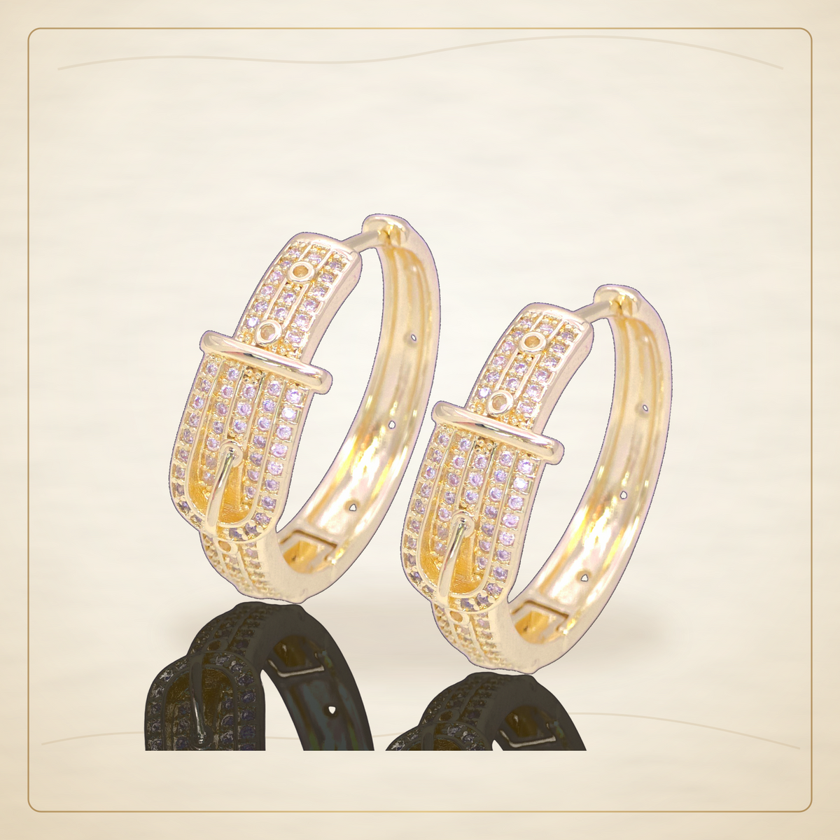 Oro Laminado · Aretes de Aro Paris Buckle Zirconia / Paris Buckle Zirconia Hoop Earrings — Golden Shop 11