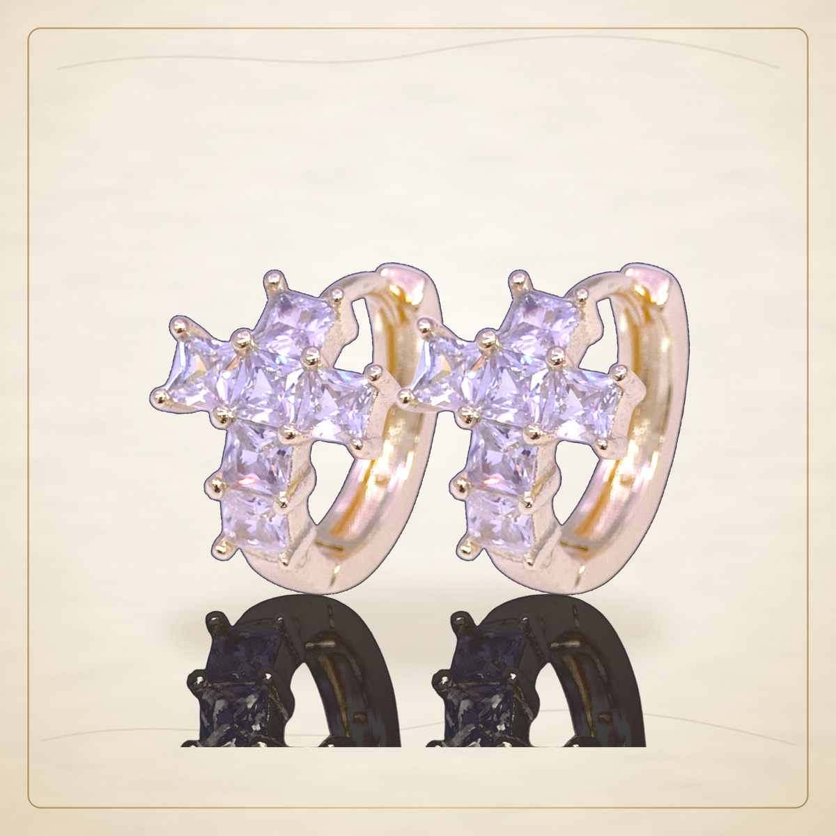 Oro Laminado · Arracadas Huggie Zirconia Gem Cross / Zirconia Gem Cross Huggie Earrings — Golden Shop 11