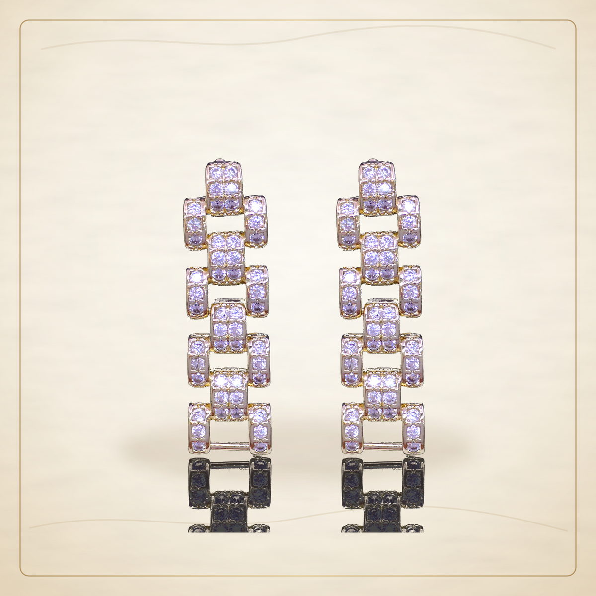 Oro Laminado · Aretes de Broche Rolx Chain Zirconia / Rolx Chain Zirconia Stud Earrings — Golden Shop 11
