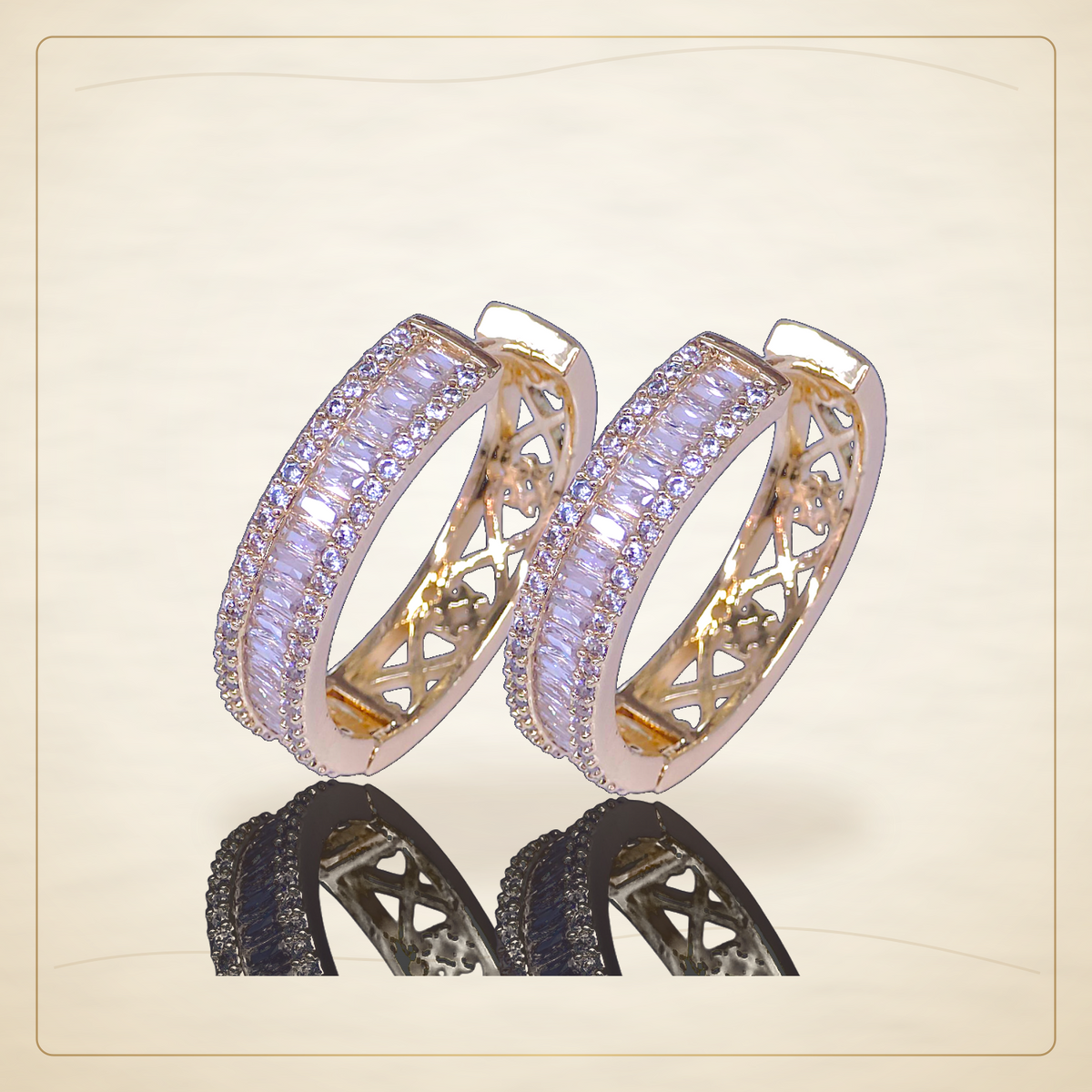 Oro Laminado · Aretes de Aro French Emerald Cut Zirconia / French Emerald Cut CZ Hoop Earrings — Golden Shop 11