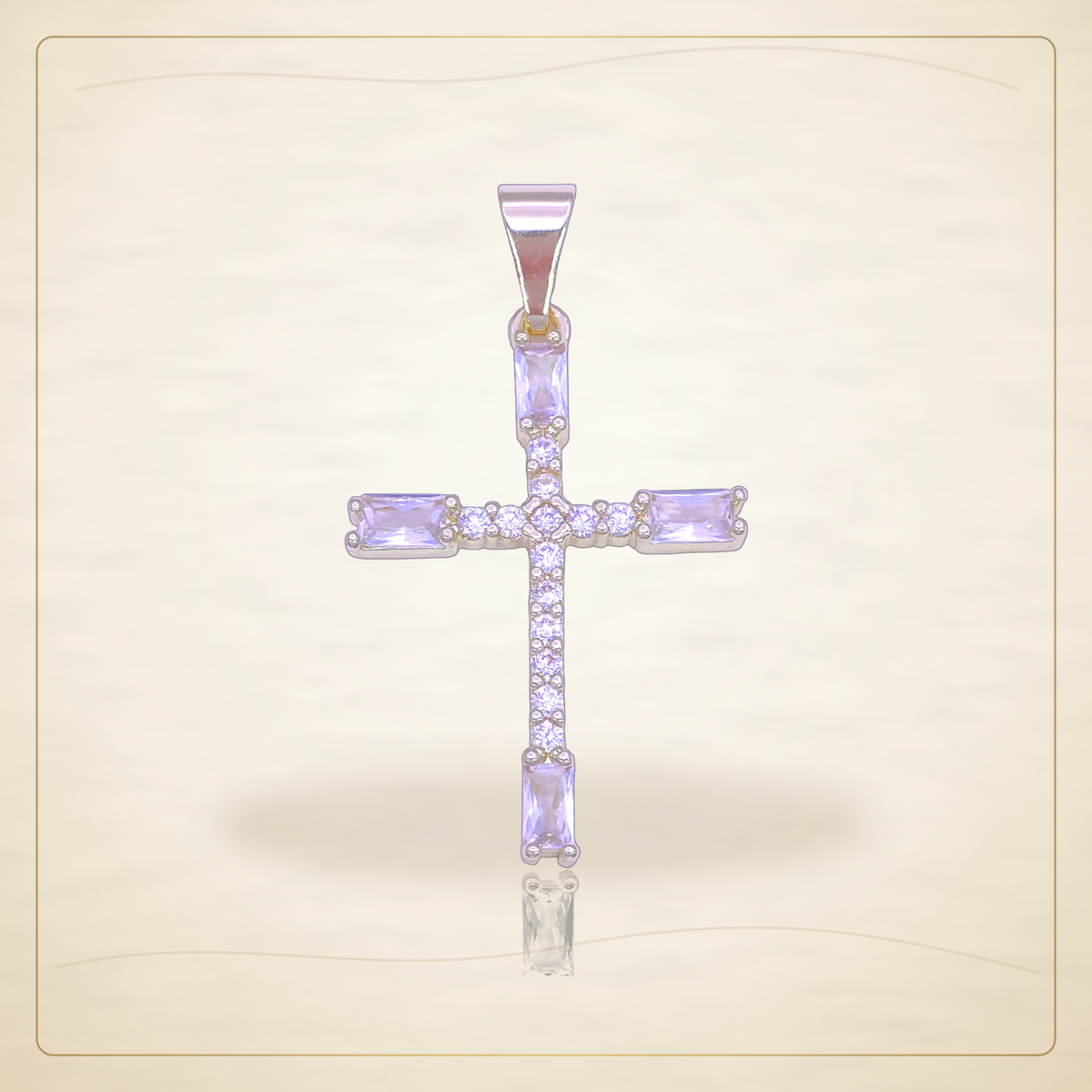 Oro Laminado · Dije Milan Baguette Cross Zirconia / Milan Baguette Cross CZ Pendant — Golden Shop 11