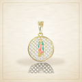 Oro Laminado · Dije Filigree Guadalupe Zirconia / Filigree Guadalupe CZ Pendant — Golden Shop 11