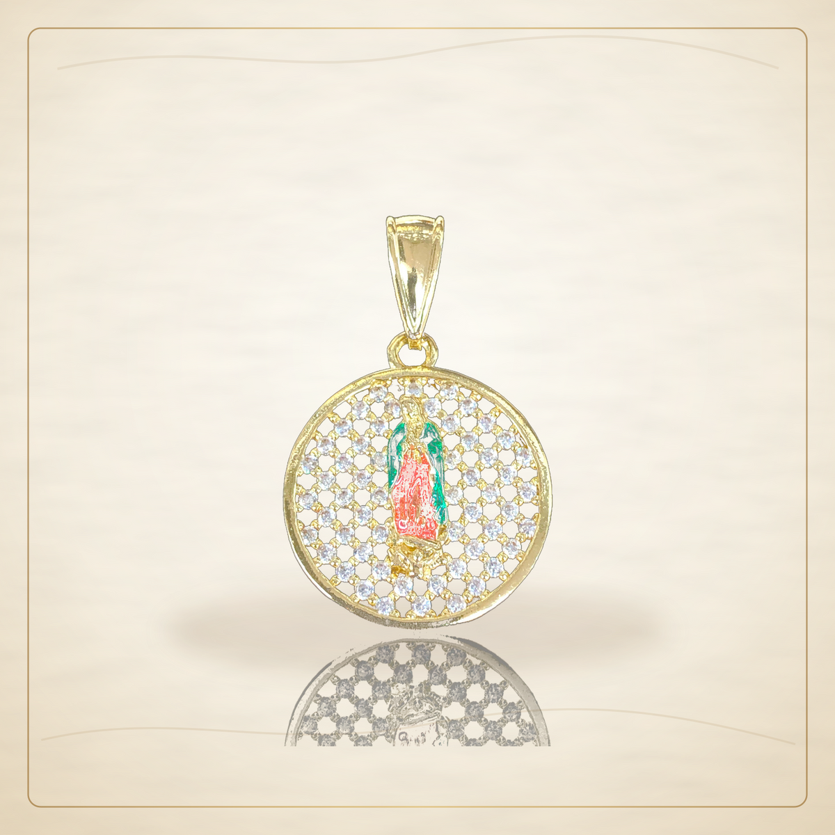 Oro Laminado · Dije Filigree Guadalupe Zirconia / Filigree Guadalupe CZ Pendant — Golden Shop 11