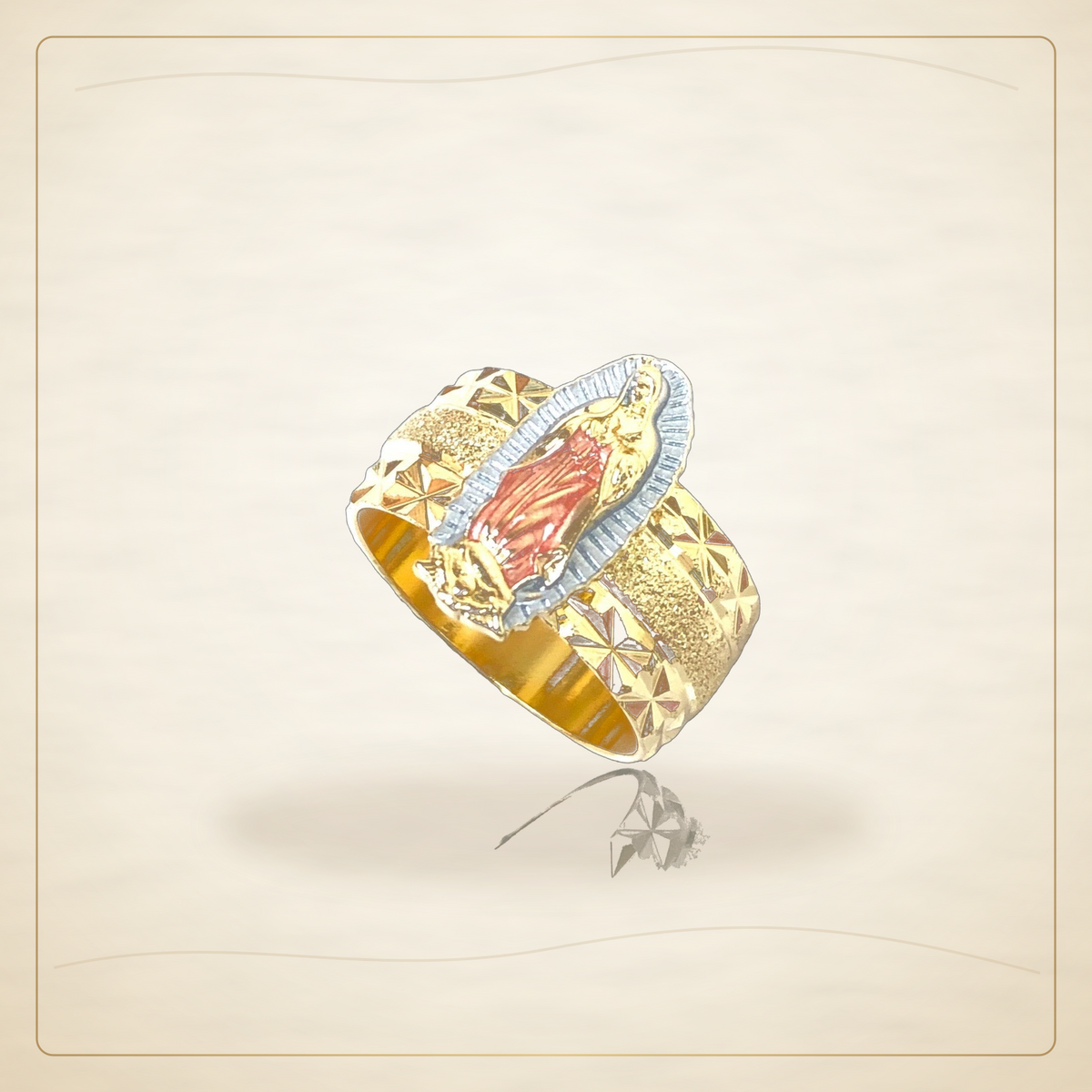 Oro Laminado · Anillo Tricolor Guadalupe Filigree / Tricolor Guadalupe Filigree Ring — Golden Shop 11