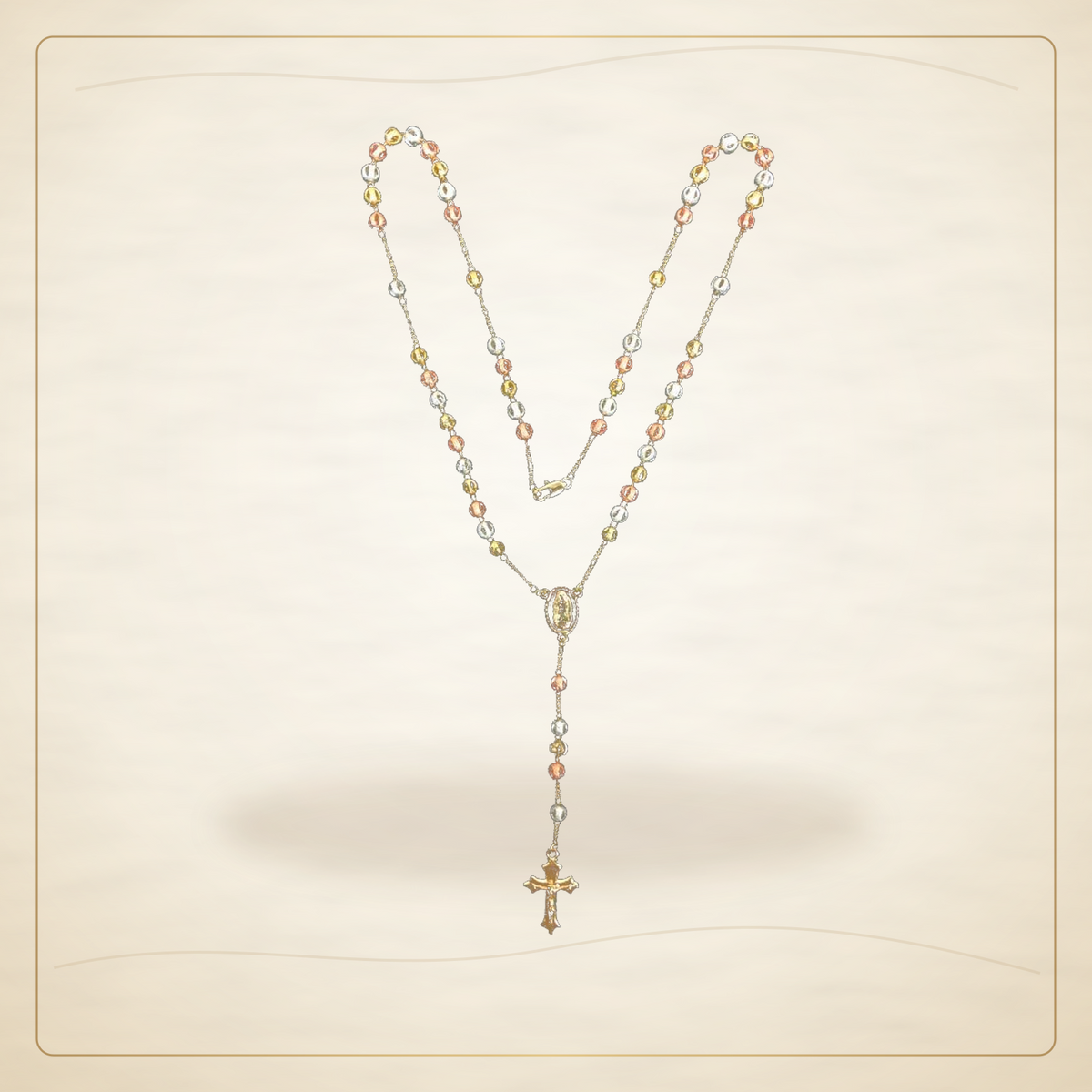 Oro Laminado · Rosario Tricolor 6mm Hollow Cut Bead / Tricolor 6mm Hollow Cut Bead Rosary — Golden Shop 11