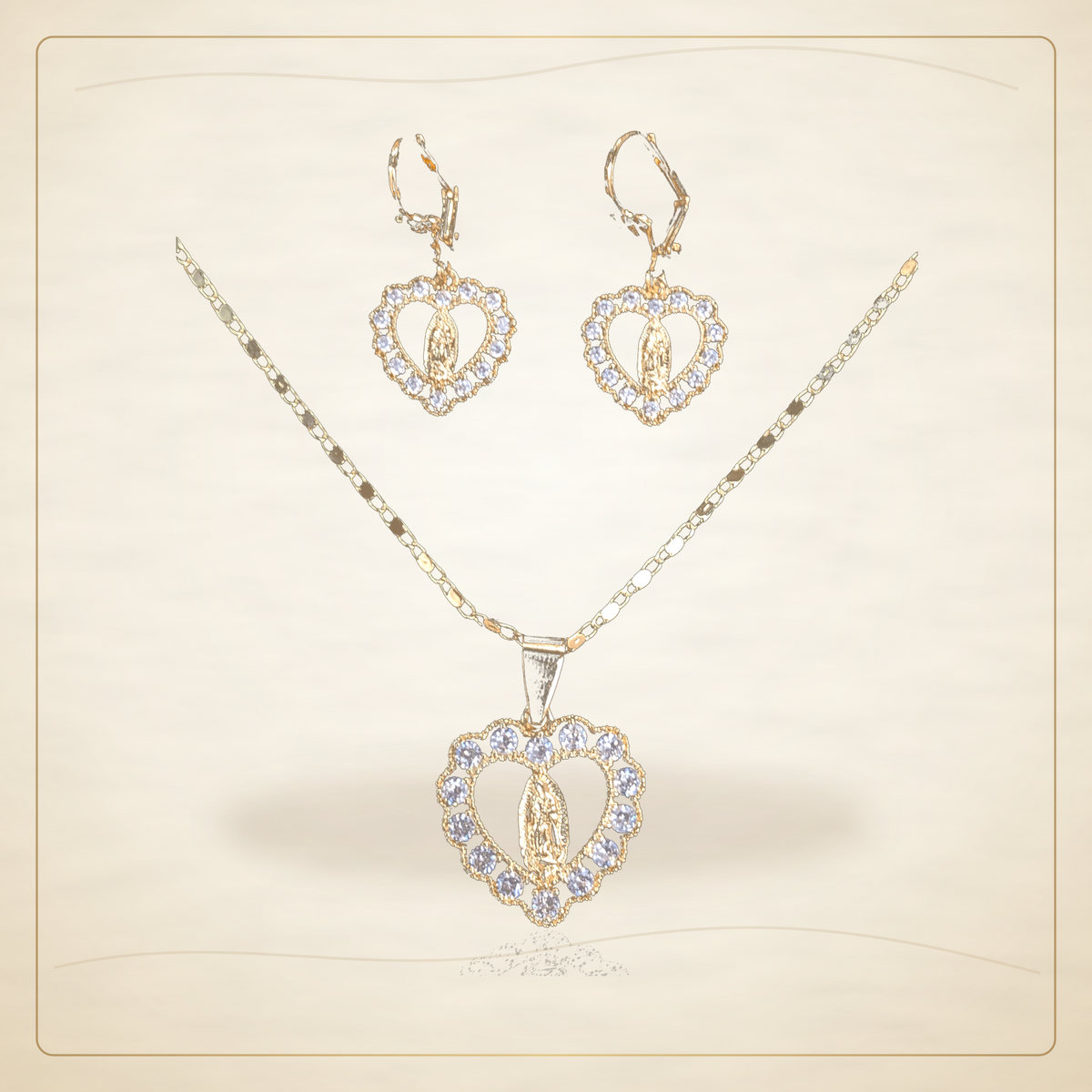 Oro Laminado · Set Lady Guadalupe Zirconia Heart / Lady Guadalupe Zirconia Heart Set — Golden Shop 11