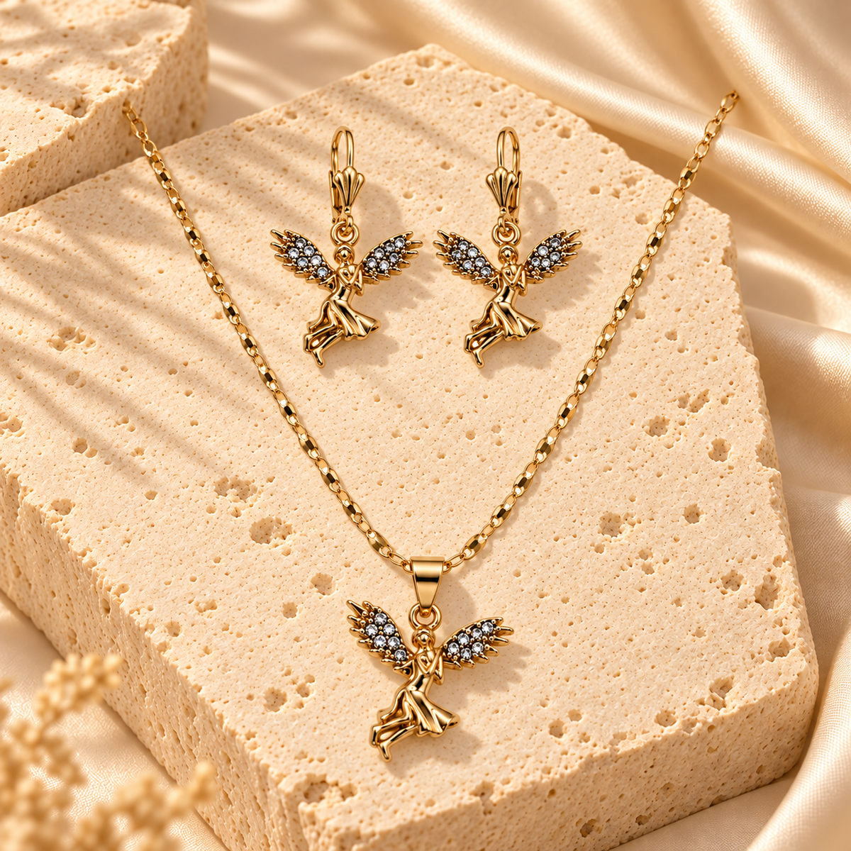 Gold Filled Butterfly Charm Necklace Earrings Set