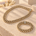 Gold Filled Clear-Stone Cuban Link Necklace and Bracelet Set (Pack of 2)