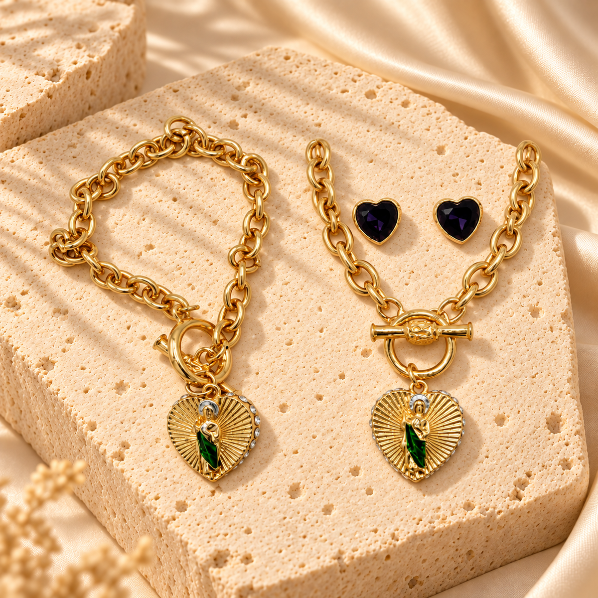 Gold Filled Dark Heart Medallion Set