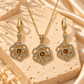 Gold Filled Ornate Crystal Necklace Earrings Set