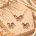 Gold Filled Pink Butterfly Necklace Earrings Set