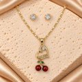 Set collar Mom corazón y cerezas rojas con aretes | Mom Cherry Heart Set